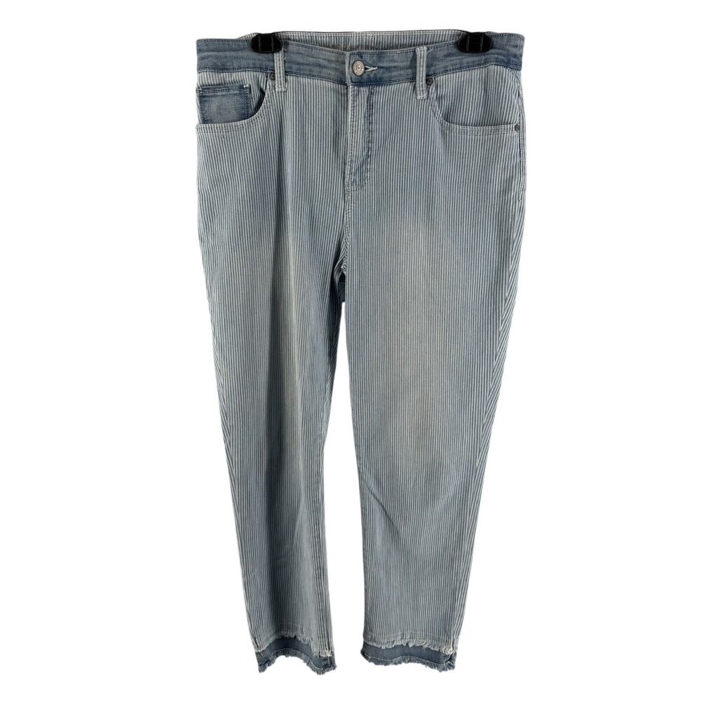 So Slimming Chico's Women's Railroad Stripe Girlfriend‎ Slim Leg Ankle Jeans 8